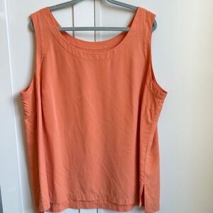 100% Silk Tank Top Women 2X Orange Scoop Neck Sleeveless Shell Chic Minimalist